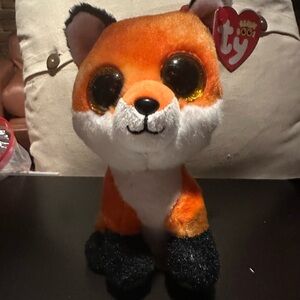Ty Beanie Boo Fox Plush - Vibrant Orange and Black Meadow